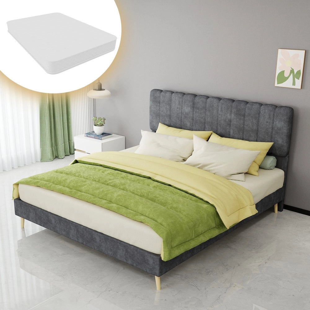 Letto Imbottito con Testiera Morbida ¨C MINIMAL ¨C Grigio, 160x200, con Materasso