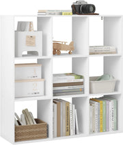 Libreria a 9 Cubi, Scaffale di Stoccaggio a 9 Cubi, Divisorio per Libreria, Mobile di Stoccaggio per Soggiorno e Ufficio, Bianco, 94x29,5x93 cm, SK047ws