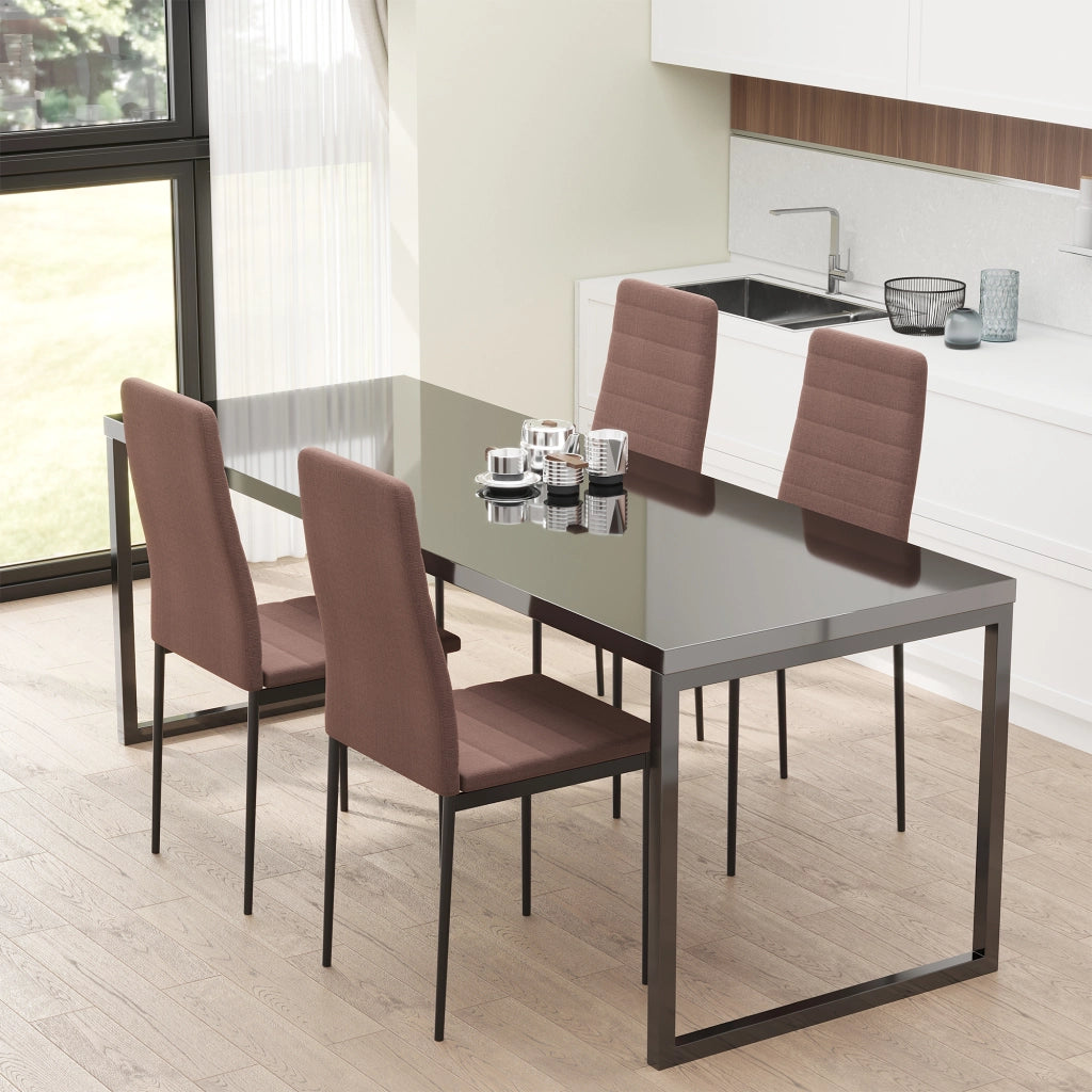 Set 4 Sedie Imbottite per Soggiorno o Sala da Pranzo, Sedie da Cucina Moderne, in Metallo e Tessuto Cachi