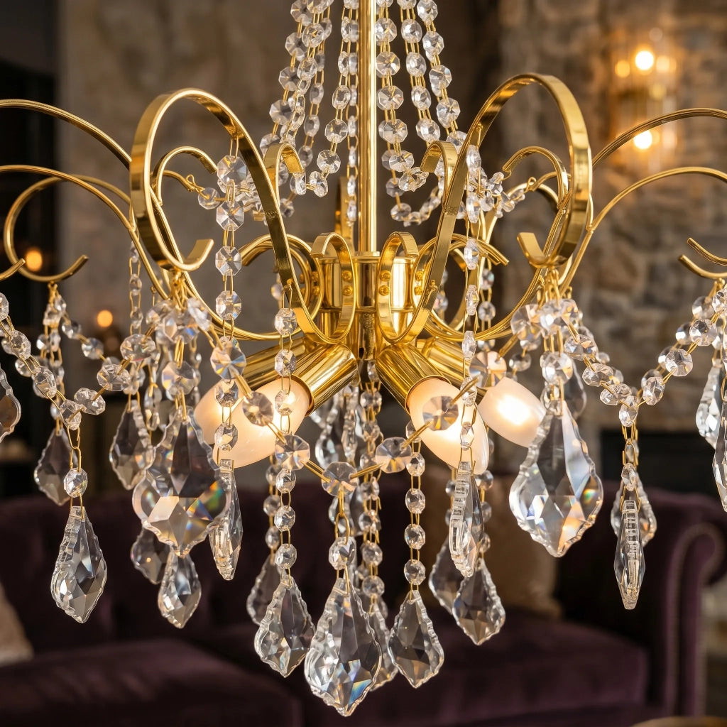 Lampada A Sospensione In Cristallo Swe076-cp 50cm Gold