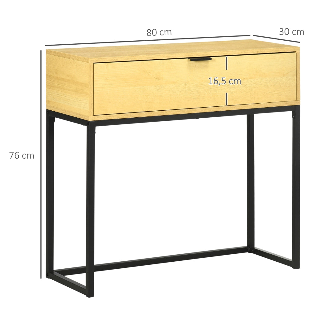 Tavolino consolle con cassetto ¨C Zephmum ¨C Legno naturale gambe acciaio 80x30x76 cm