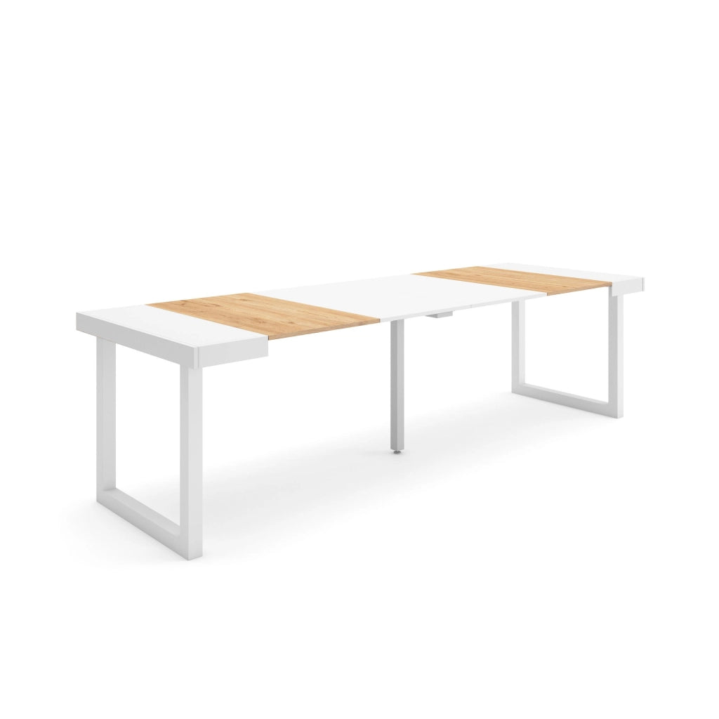 Consolle allungabile, 262x90x73cm, Per 12 persone, Gambe in legno, colore Rovere e bianco RF2983