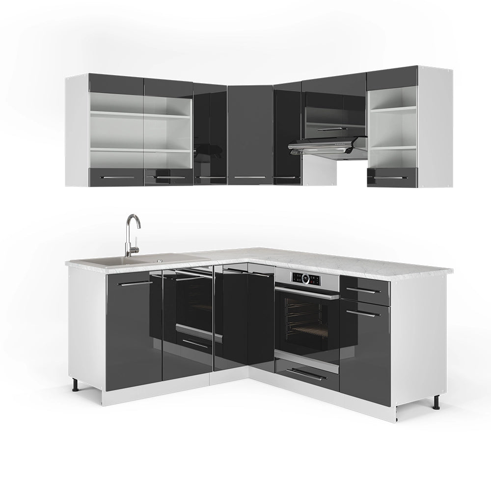 Vicco Cucina angolare completa Antracite lucido/bianco 160 x 190 cm , PL Marmo