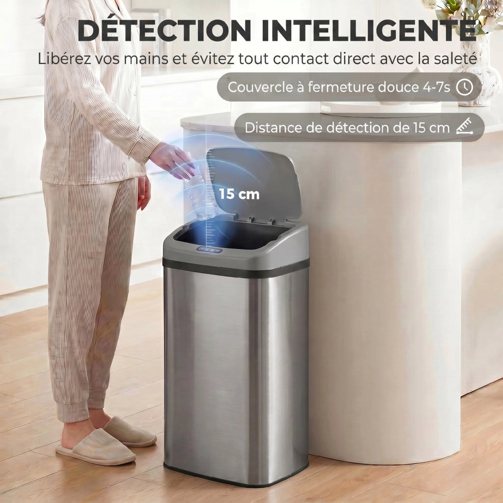 Bidone per rifiuti automatico 48L ¨C zephmum ¨C acciaio inox 33x25x69cm argento