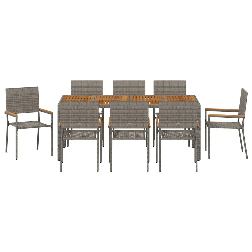 Set da Pranzo per Giardino 9 pcs Grigio polyrattan 3365413