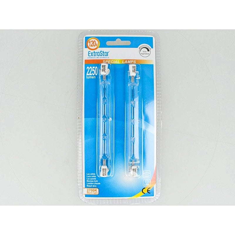 2 PZ Lampade Alogene Dimmerabili R7S 118mm 120W 2215lm Bianco Caldo 2800K