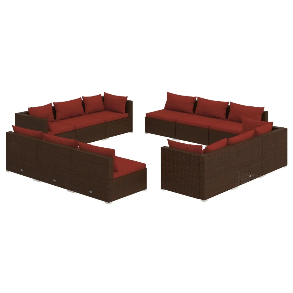 Set Divani da Giardino 12 pz con Cuscini in Polyrattan Marrone cod mxl 35074
