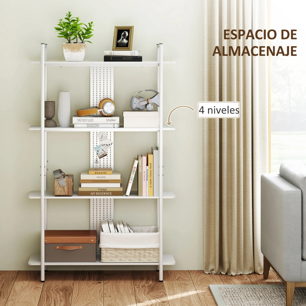 Libreria Scaffale 4 Livelli con Pannello Perforato ¨C Zephmum ¨C Bianco 80x24x180
