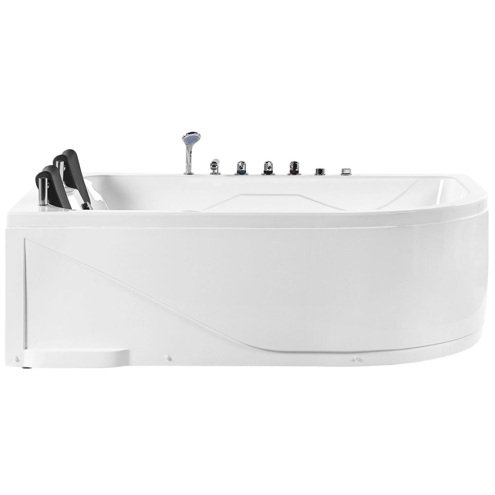 Vasca Idromassaggio Angolare versione destra in Acrilico Bianco con Luci LED Idromassaggio e 2 Poggiatesta
