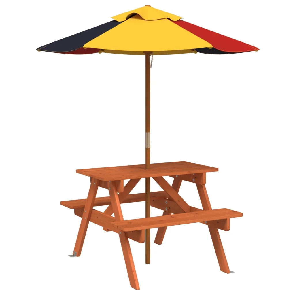 Tavolo da Picnic per 4 Bambini con Ombrellone Legno di Abete 3281615