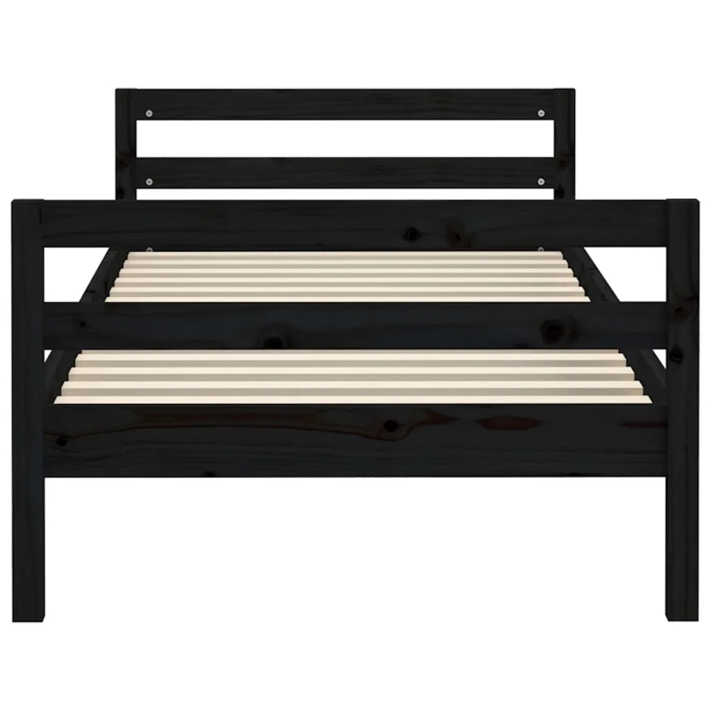 Letto singolo | Letto per adulti | Giroletto Nero 75x190 cm in Legno Massello di Pino