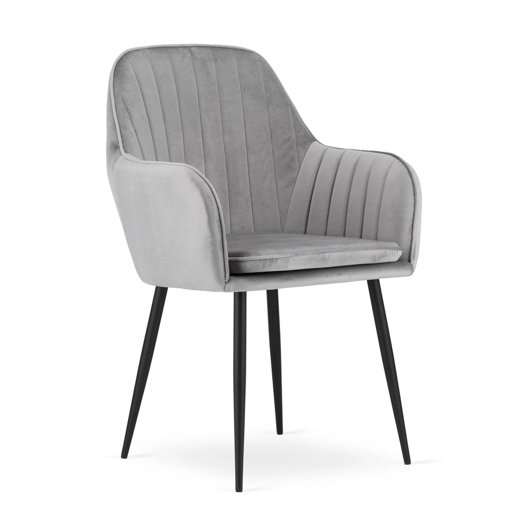 Sedia Valora LUGO in velluto grigio argento con gambe nere per soggiorno x2