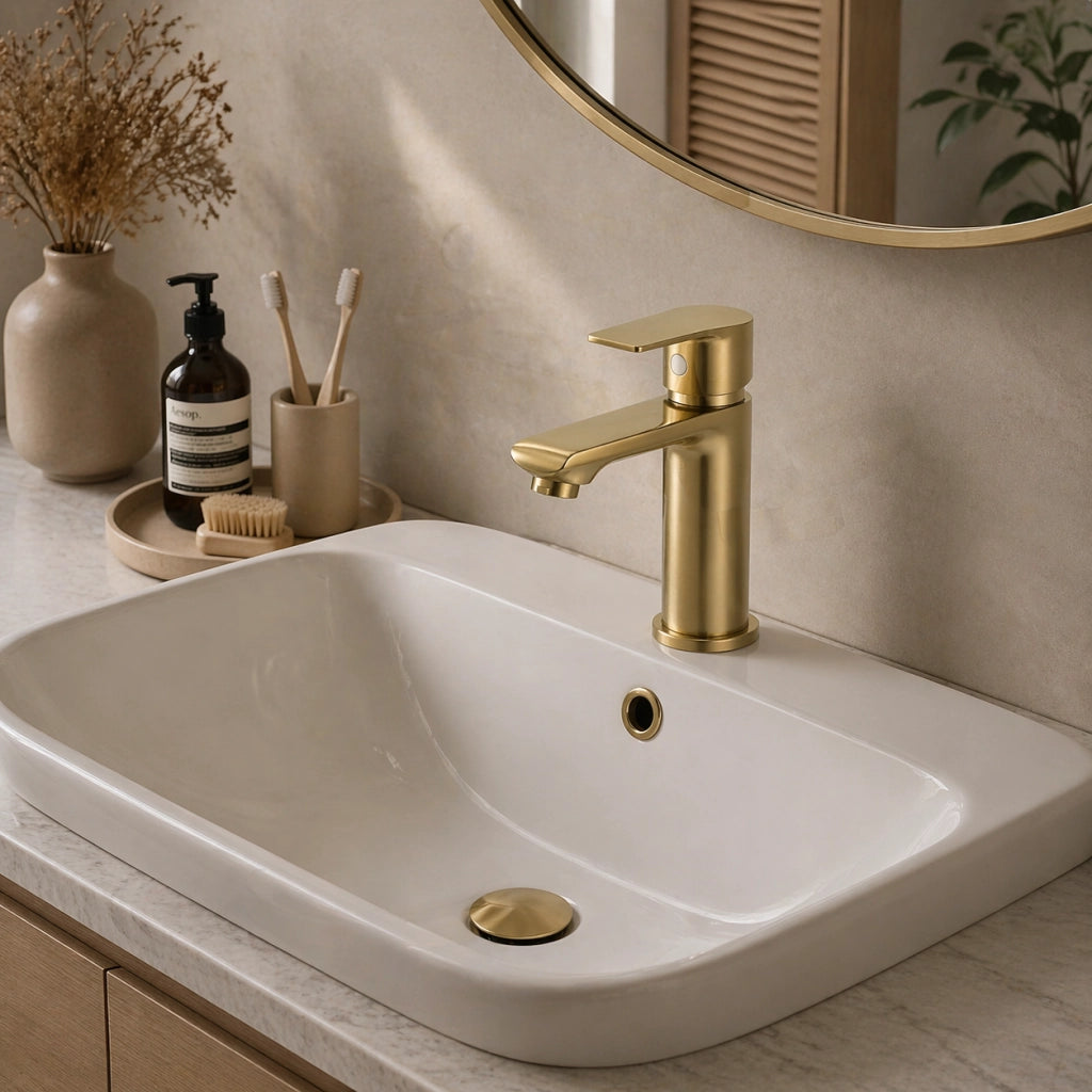 Miscelatore Rubinetto Oro Opaco Casa Bagno Lavabo Monocomando Moderno 94017