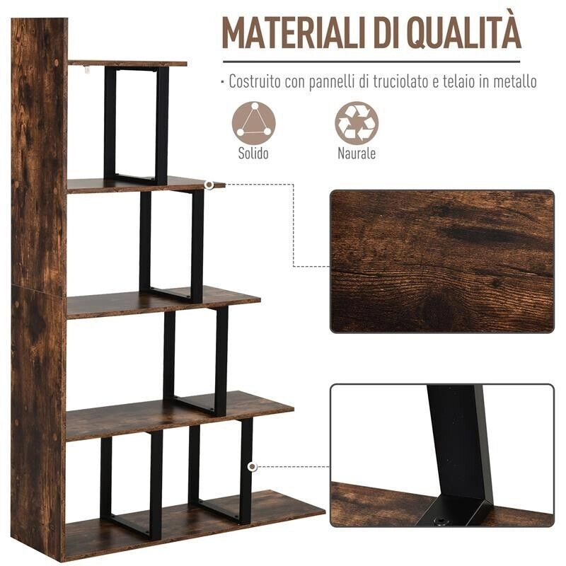 LIBRERIA STILE INDUSTRIALE 5 LIVELLI CON TELAIO IN FERRO 102 X 30 X 160 CM
