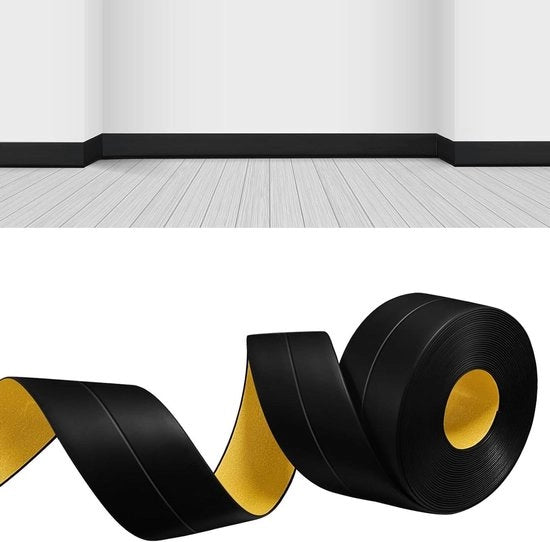 Plinto Flexibile Nero in PVC Autoadesivo 12 m - Adatto per Cucina e Bagno - Dimensioni 18 x 18 mm