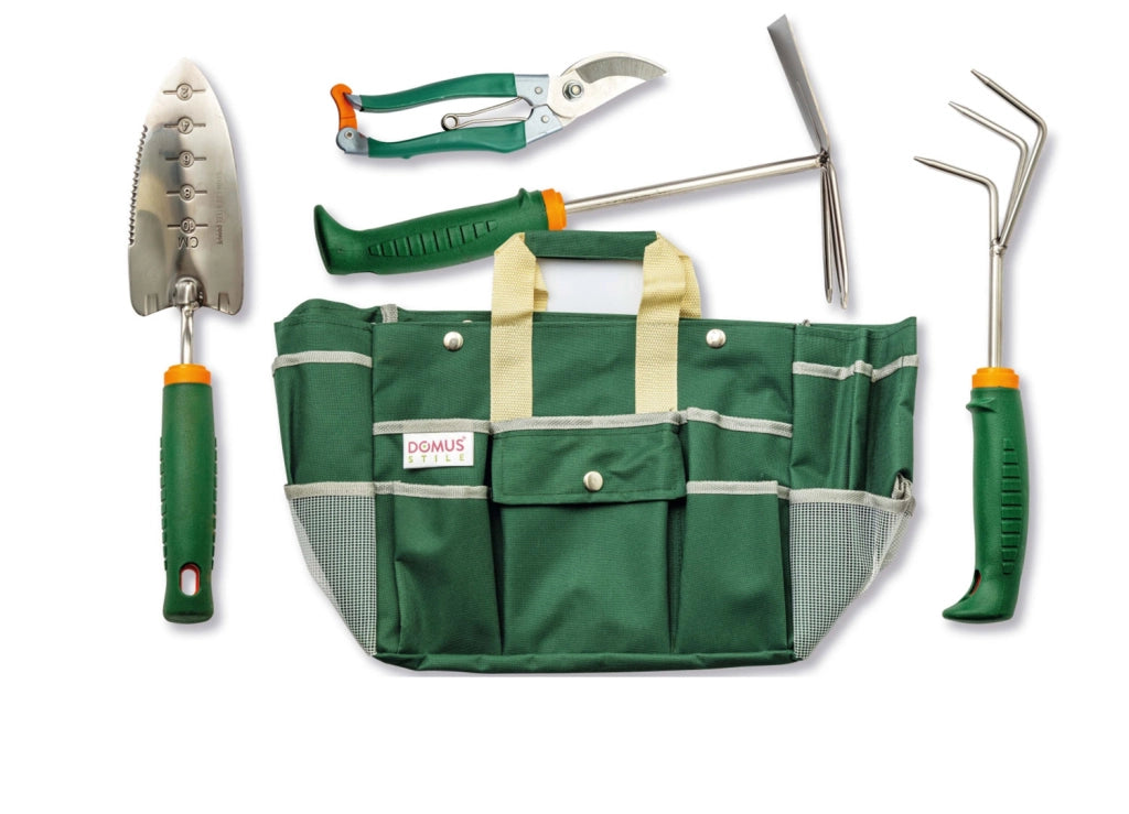 Kit Giardinaggio Potatura 4 Attrezzi con Borsa Verde