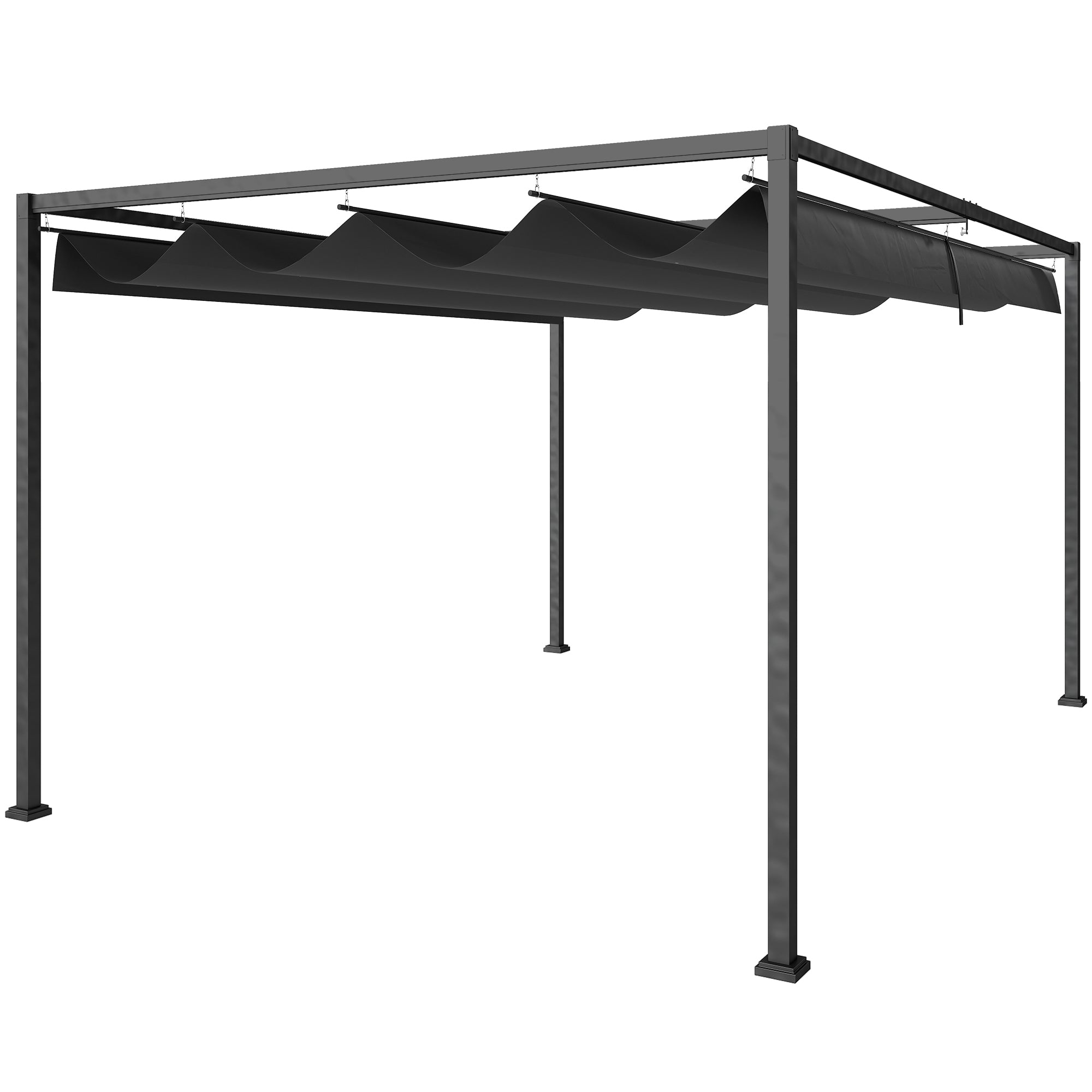 Pergola da Esterno 3x2,1 m con Tettuccio Retrattile in Metallo e Poliestere Nero