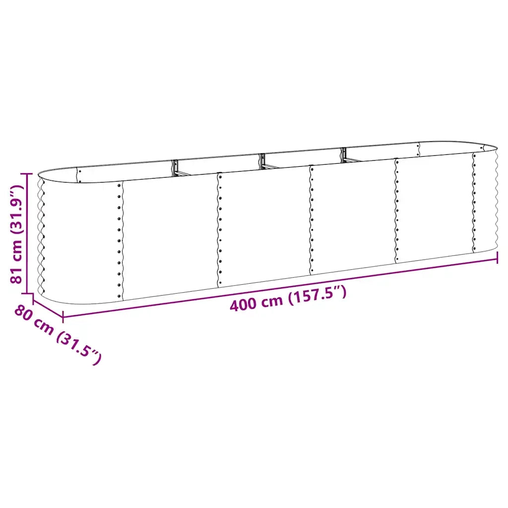 Letto Rialzato Giardino 400x80x81 cm in Acciaio Zincato Argento 45511