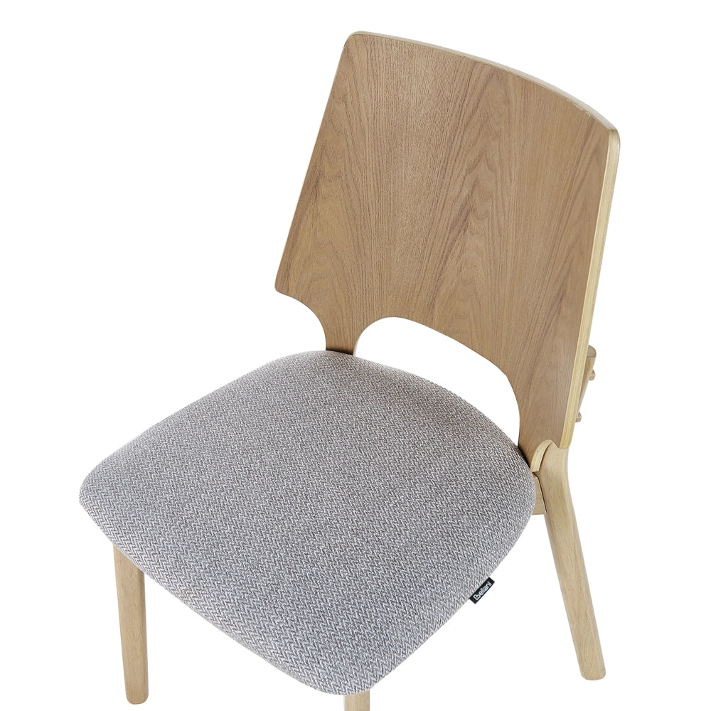 Set di 2 sedie da pranzo in legno chiaro e compensato grigio tessuto in poliestere gambe in gomma senza braccioli stile retrò tradizionale