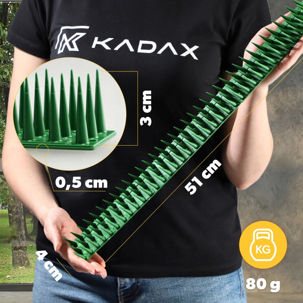 Punte anti-piccioni KADAX, 51 cm, in plastica densa e resistente, confezione da 12 pezzi.