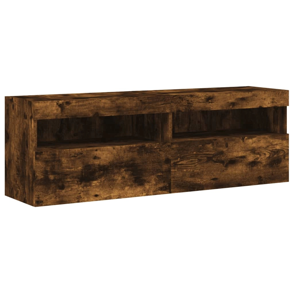 Mobili TV a Parete con Luci LED 2pz Rovere Fumo 60x30x40 cmcod mxl 86155