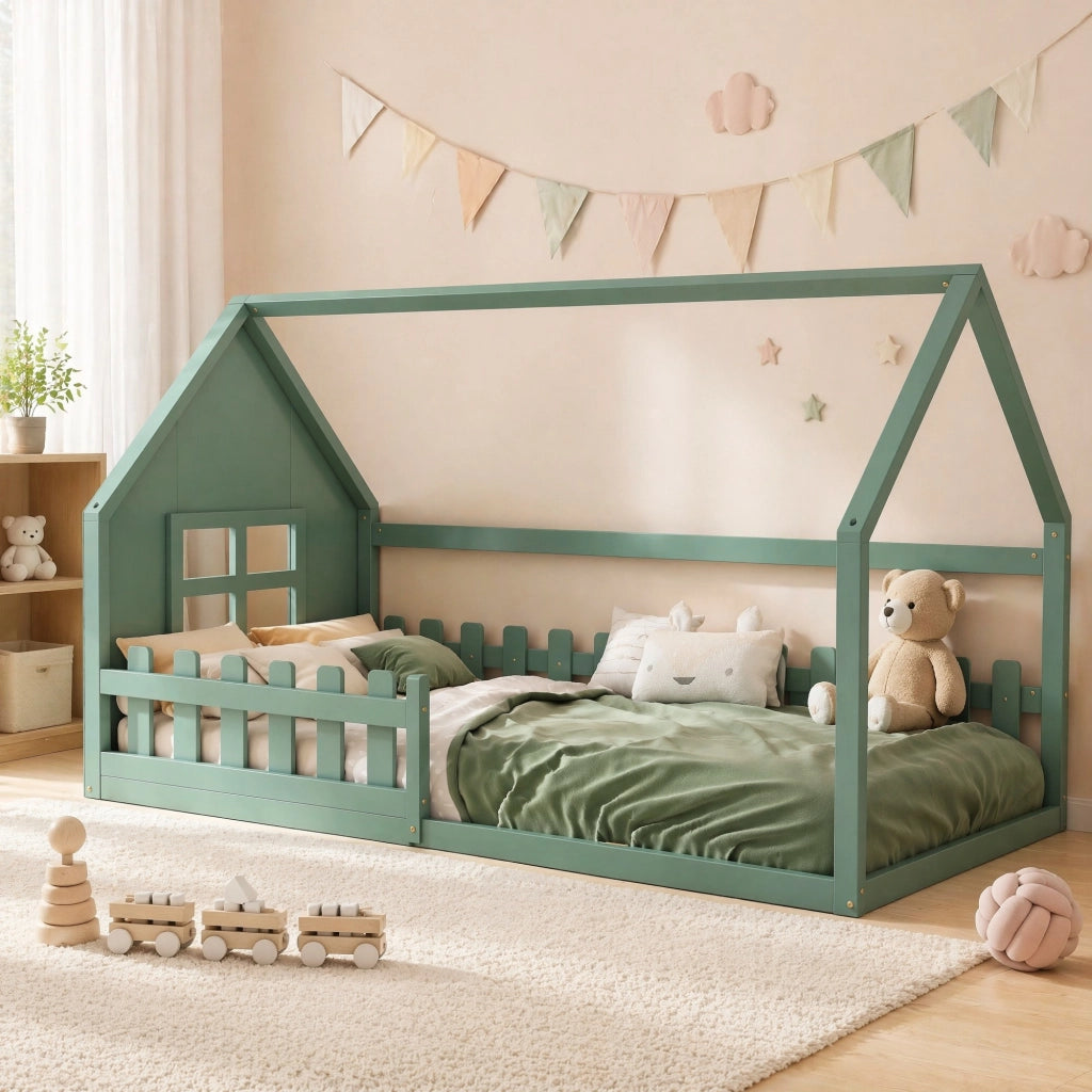 Letto per bambini a casetta 90x200 cm verde