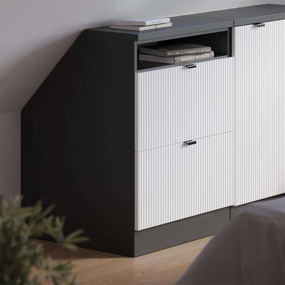 Mobile sottotetto Rion Ondulazione bianca/Antracite 60 x 83.8 cm con 2 cassetti, carcassa 60 cm profondità Vicco