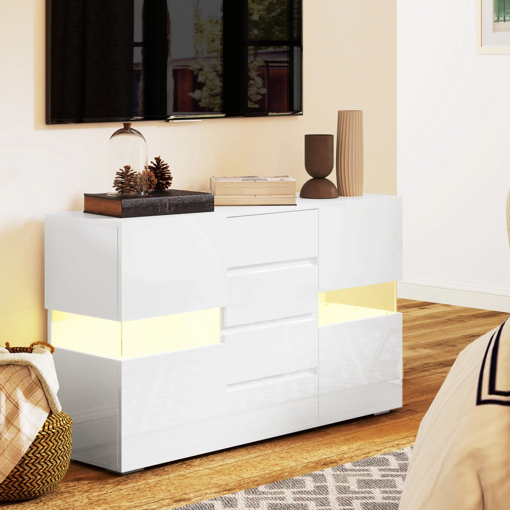 Credenza Moderna con LED ¨C zephmum ¨C Bianco, MDF, 120x34x70 cm