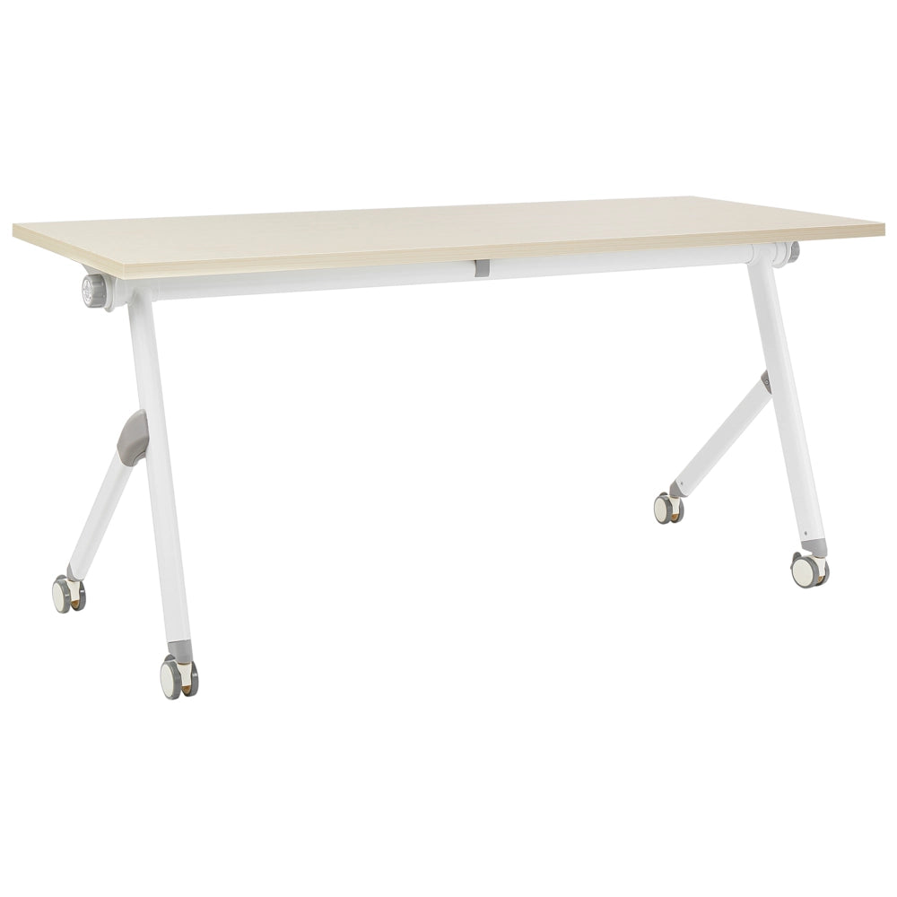 Scrivania rettangolare pieghevole con rotelle portatile con struttura in metallo bianco e nero 160 x 60 stile moderno