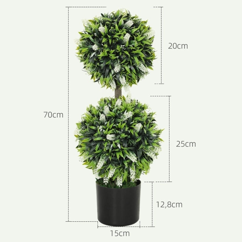 Set di 2 Piante Artificiali di Lavanda da 70 cm con Vaso in Cemento per Interni ed Esterni