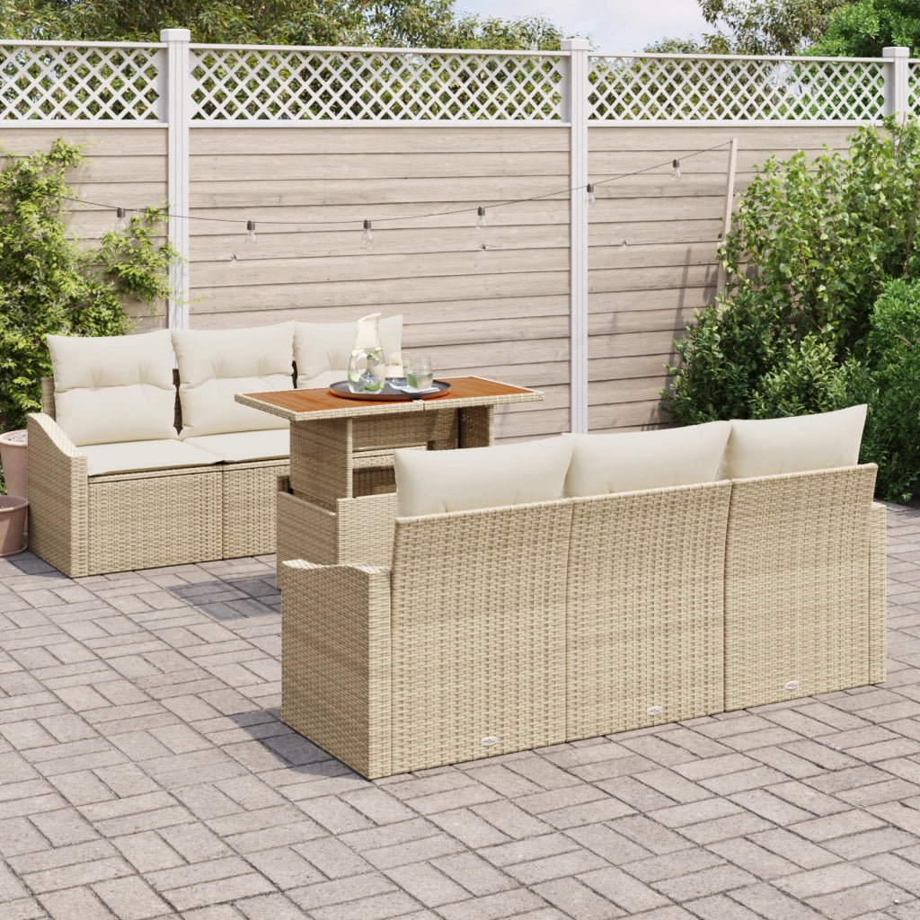 Set Divano da Giardino in 7 Pezzi con Cuscini Beige in Polyrattan