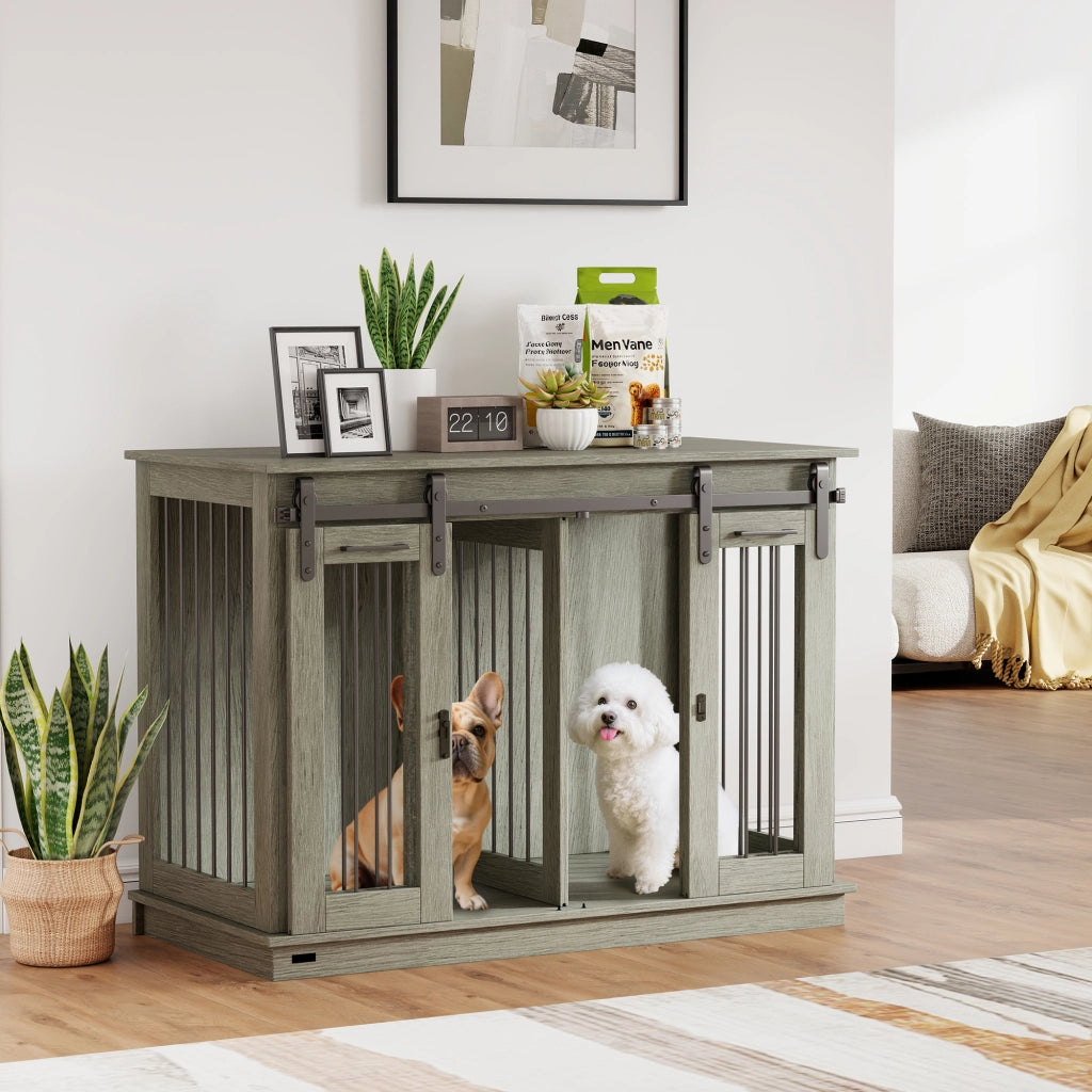 Gabbia per cani ¨C zephmum ¨C Grigio, 2 porte, design rustico