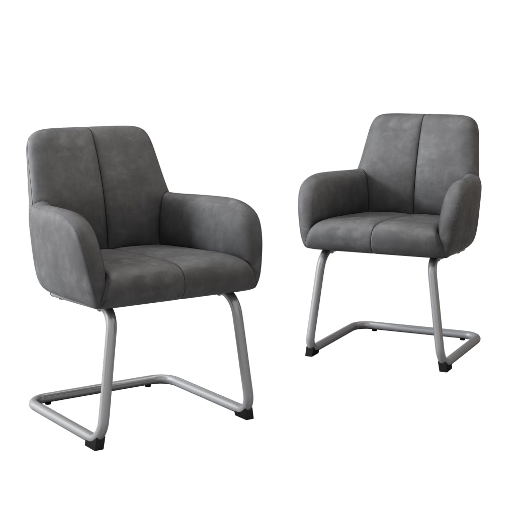 Set di 2 sedie da pranzo con braccioli integrati ergonomiche in pelle grigio