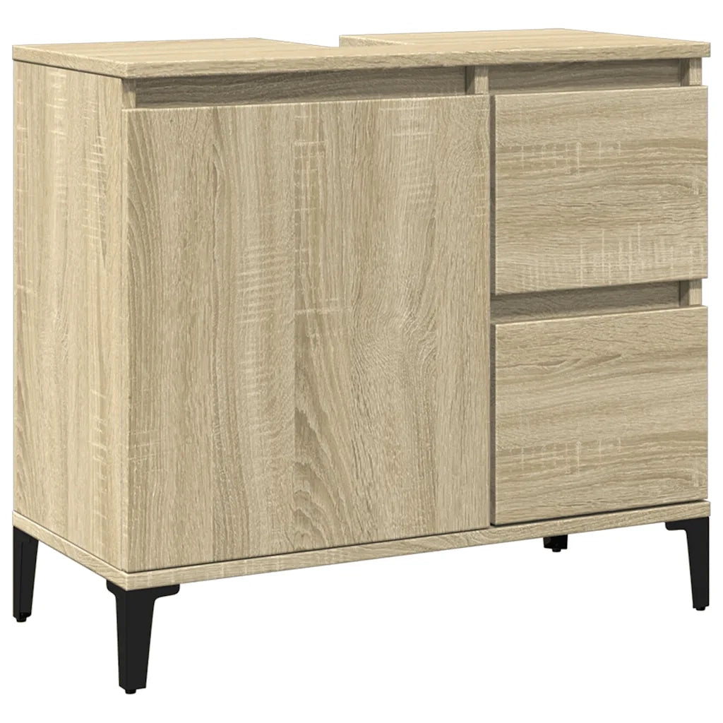 Mobiletto da bagno moderno e funzionale con 2 cassetti 65 x 33 x 60 cm realizzato in legno composito di rovere Sonoma 02_0049506