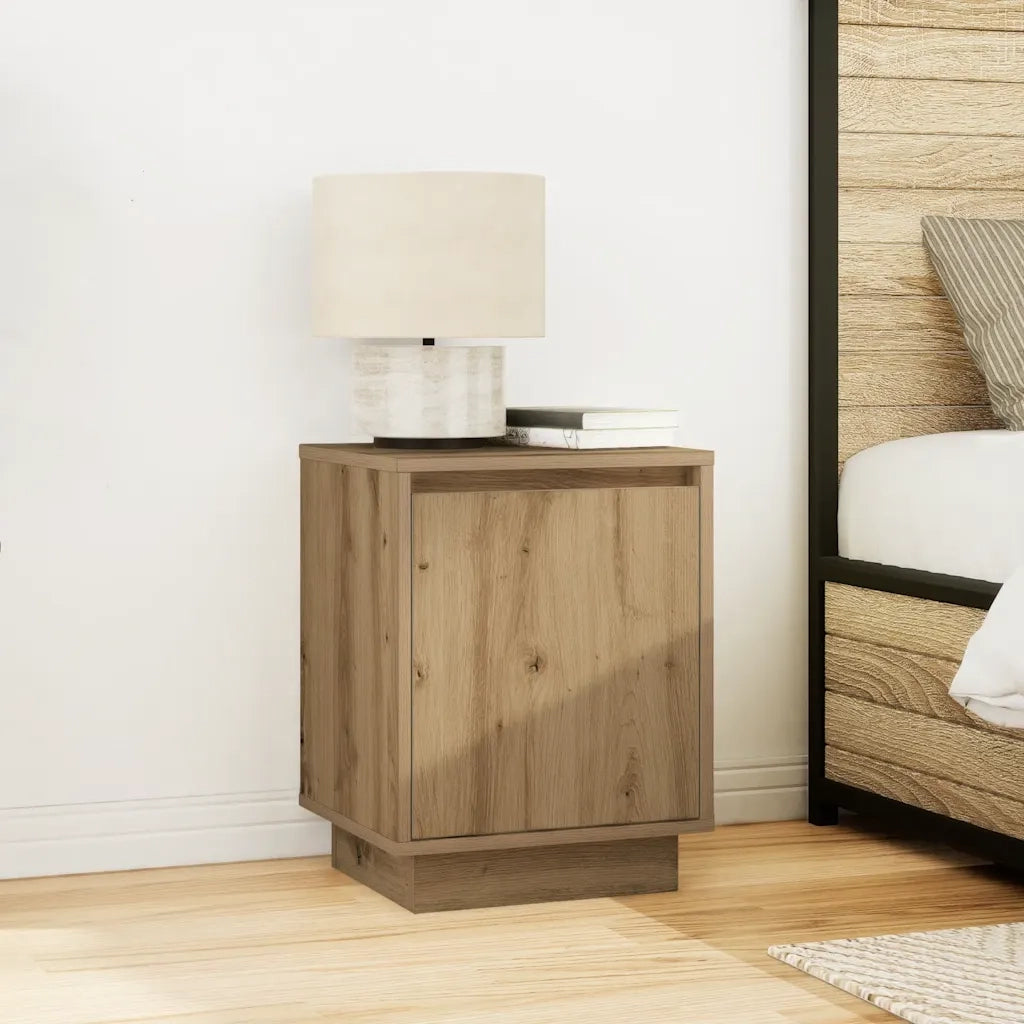 Set di 2 Comodini | Armadio da Notte | Mobiletto da notte con Luci a LED Rovere Artigianale 38x34x50 cm