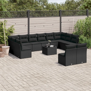 Set Divani da Giardino 13pz con Cuscini Nero in Polyrattan