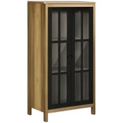 Credenza Moderna a 2 Ante in Vetro e legno, 60x35x120cm, Marrone