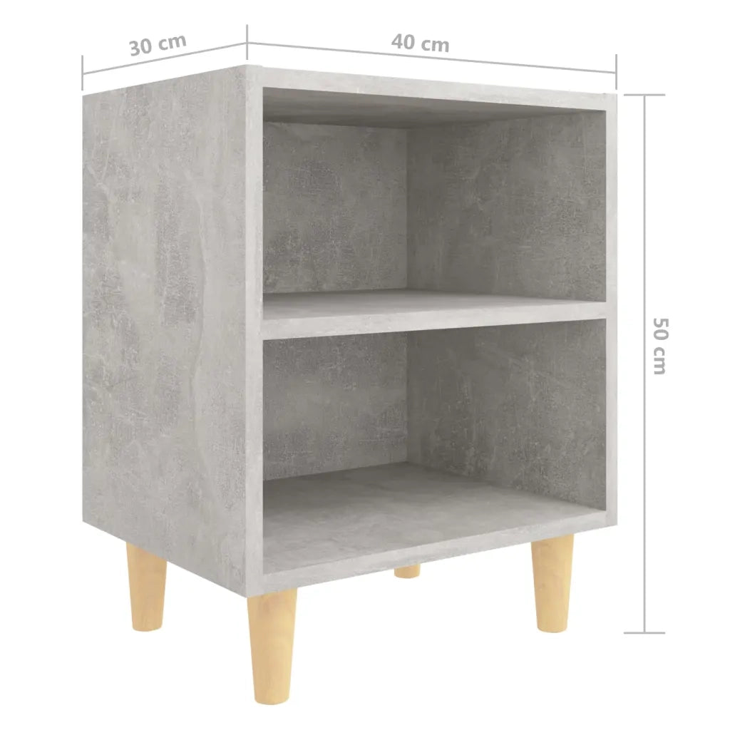 Comodino con Gambe in Legno Massello Grigio Cemento 40x30x50 cm 805787