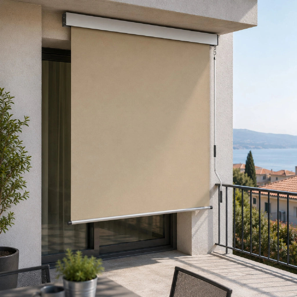 Tenda Verticale Parasole E Frangivista Con Cassonetto In Alluminio E Manovella Rimovibile Con Protezione Uv E Privacy Idrorepellente  Per Balcone Terrazza Veranda 200 X 250 Cm Beige