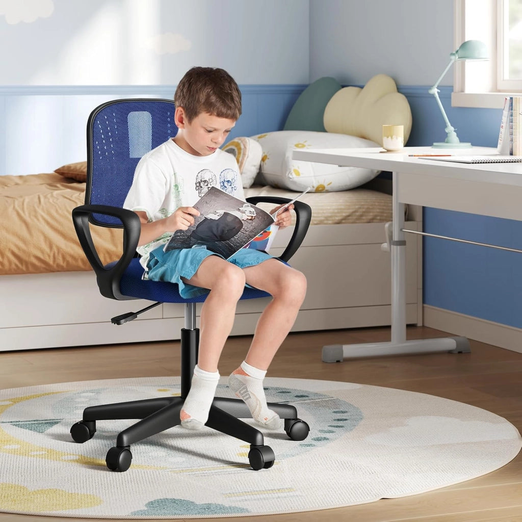 Sedia da Scrivania per Bambini, Sedia da Studio Girevole, Sedie Ergonomica con Ruote, Tessuto a Rete Traspirante, Sgabello Girevole con Schienale Regolabile Automaticamente, Blu, K0005BS