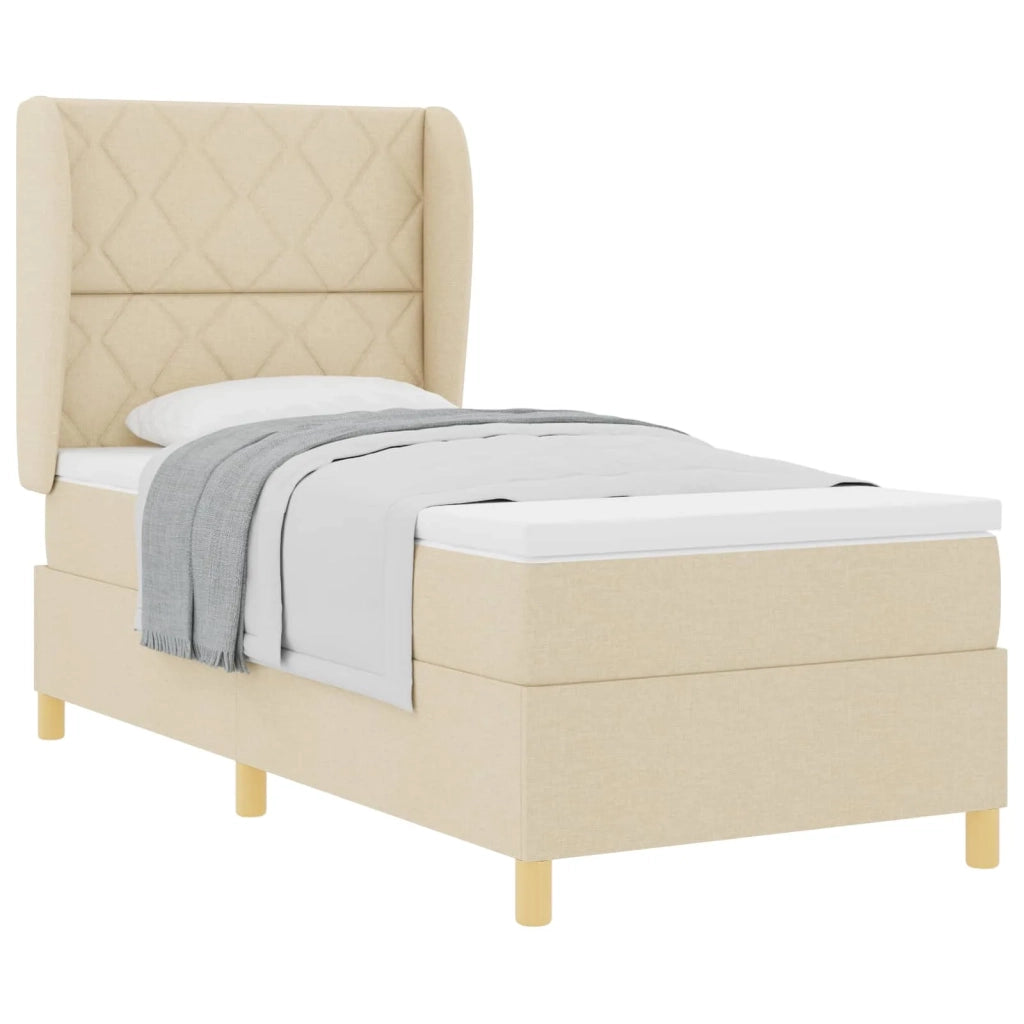 Letto a molle con testiera Crema 190 x 90 cm Tessuto 3340793