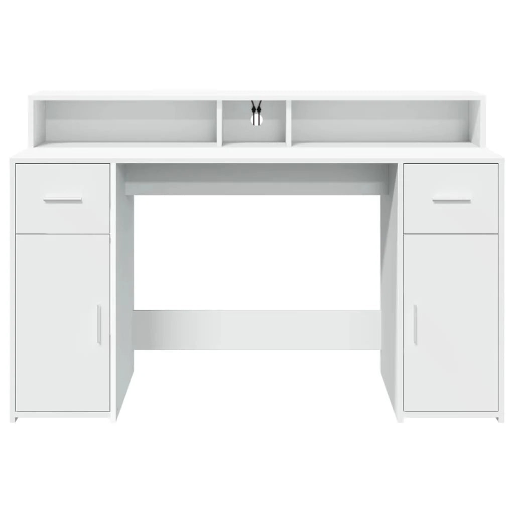Scrivania per computer postazione di lavoro scrivania da studio con luci a LED 140 x 55 x 91 cm legno ingegnerizzato bianco 02_0023406