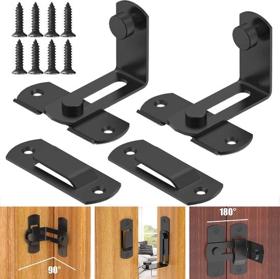 Fermoferro in RVS - 90 Gradi Manubrio per Chiusura a Scomparsa per Porte Scorrevoli, Porte di Cantiere e Porte del Bagno