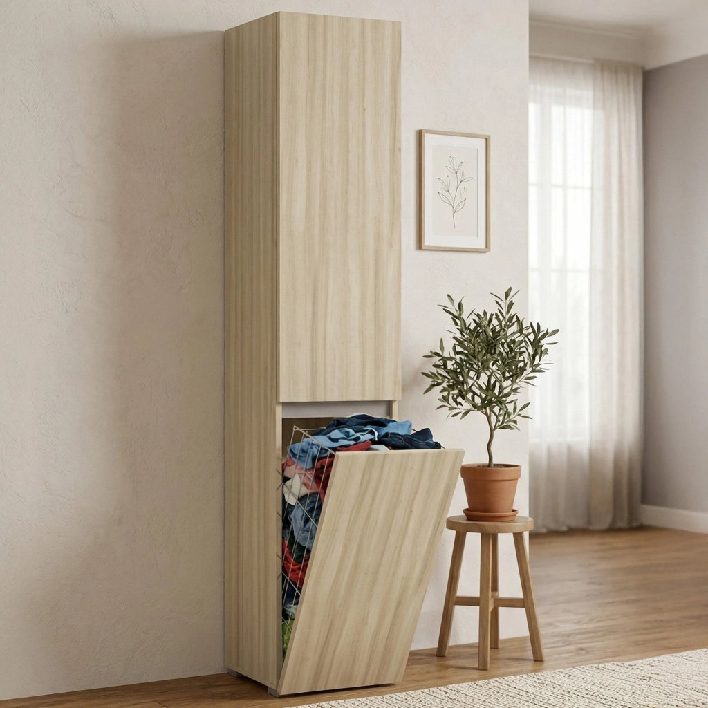 Aro, Armadio Multiuso 2 Ante 2 Ripiani Made in Italy, 45x195h cm Marrone Olmo