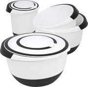 Bowl colazione e mescolamento con fondo antiscivolo, beccuccio per versare, maniglia antiscivolo, coperchio con protezione schiuma e foro per mescolare.