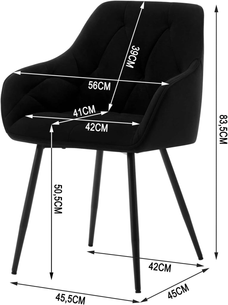 Set di 2 Sedie da Pranzo con Braccioli e Schienale, Sedie Cucina Moderna in Velluto, Poltrone da Salotto con Gambe in Metallo, Sedie ergonomiche per Ufficio, Bar, Nero, EZS02sz-2