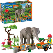 PLAYMOBIL | Animal & Friends | Elefante con guardiano dello zoo | Set di giocattoli dello zoo con 4 animali e accessori