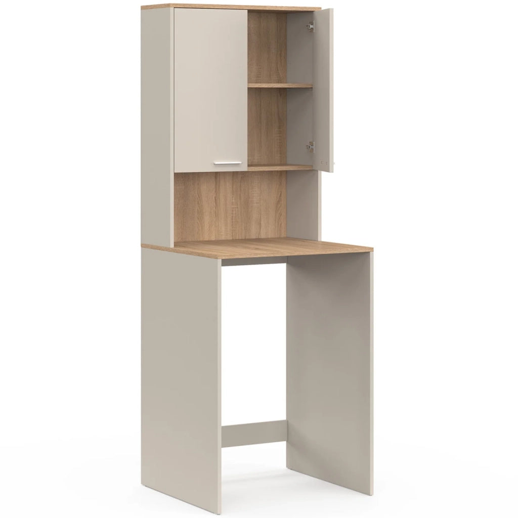 IDMarket - Piano lavatrice WALLIS con armadio in legno beige e faggio