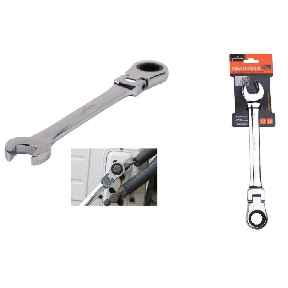 Trade Shop - Chiave A Cricchetto Combinata 21mm Testa Pieghevole Cromo Vanadio Utensile 91742 -