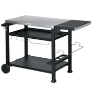 CARRELLO BARBECUE CON TAVOLINO PIEGHEVOLE IN ACCIAIO INOX 2 RUOTE E ACCESSORI 125X65X84 CM NERO